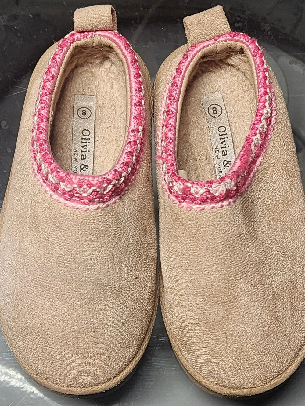 Olivia & Kate Tan Pink Trim Clogs Toddler Girls 8